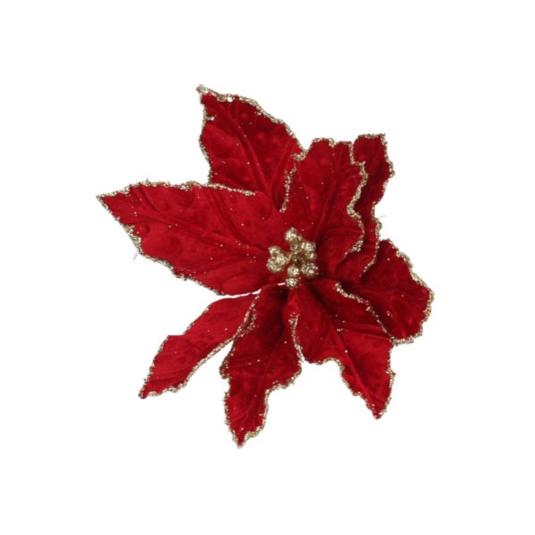 Red Clip Poinsettia With Gold Trim